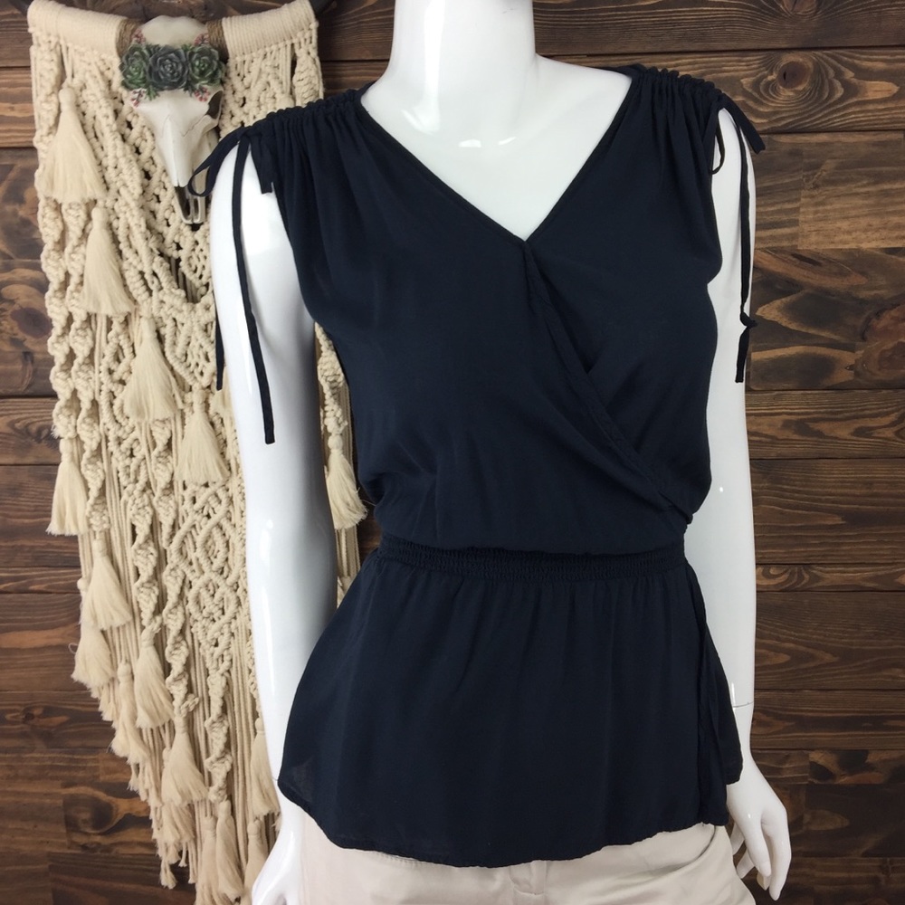 Banana Republic | Tie Ruched Faux Wrap Peplum Blouse